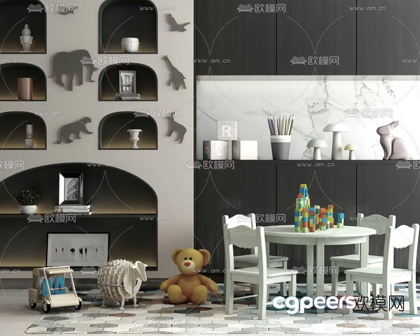 Modern children’s cabinet children’s table and chairs 3d model