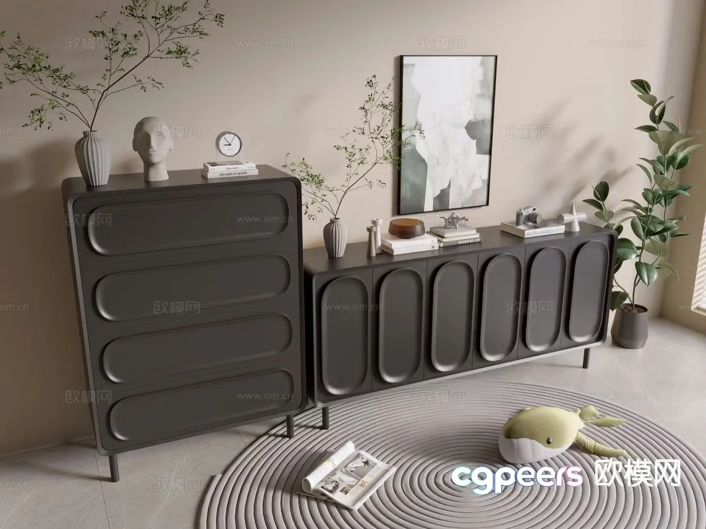 Modern black cabinet drawer cabinet entrance cabinet 3d model