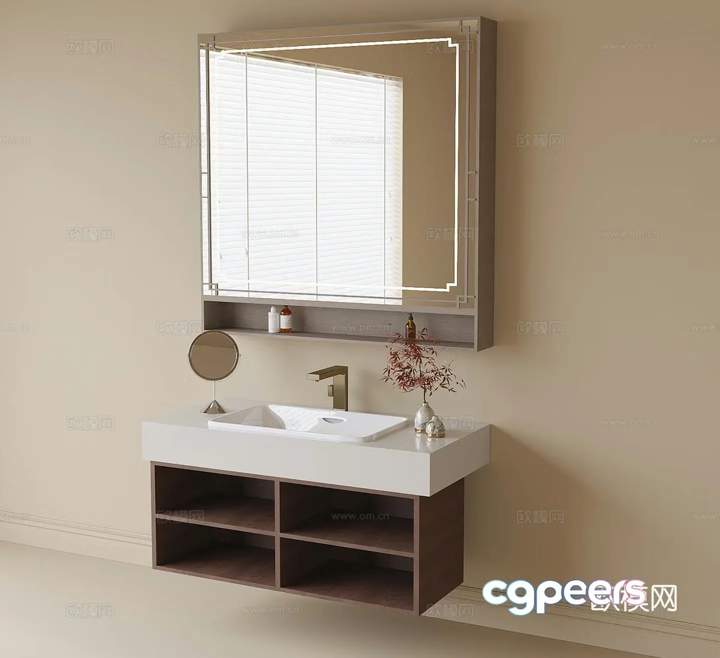 New Chinese style bathroom cabinet bathroom sink mirror cabinet 3D model