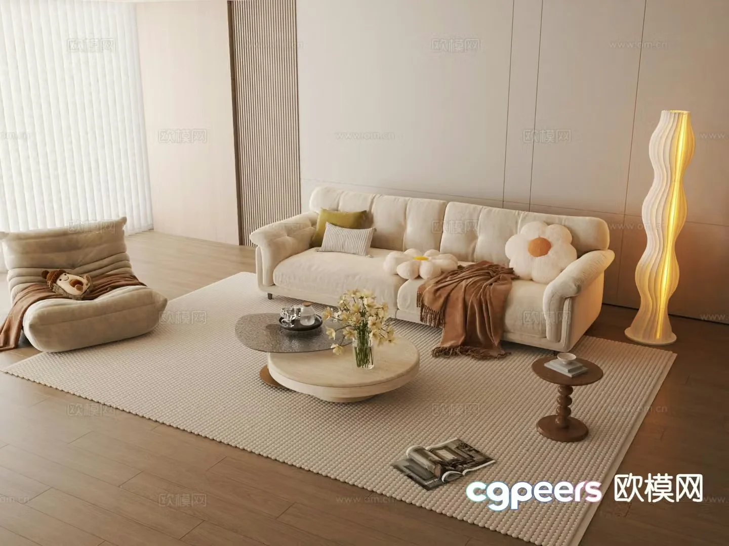 Cream style modular sofa 3d model