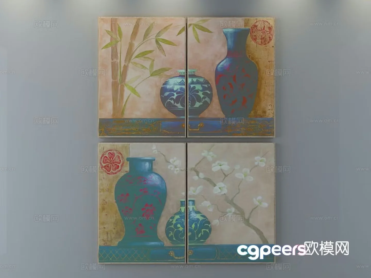 New Chinese style decorative painting art painting hanging painting 3d model