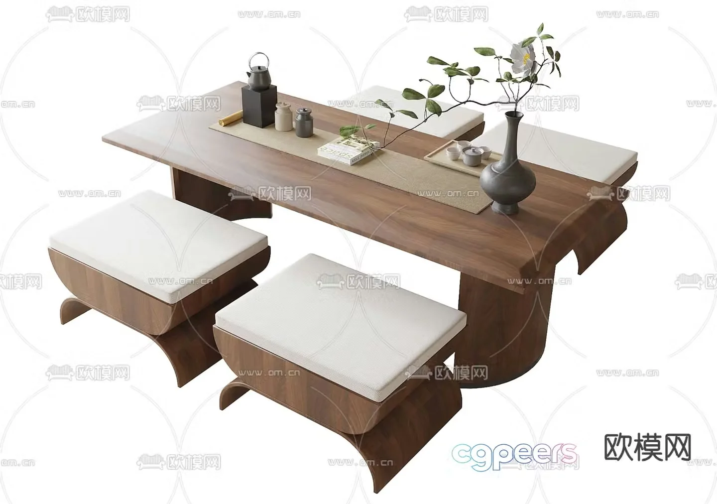 Modern tea table and chairs 3d model