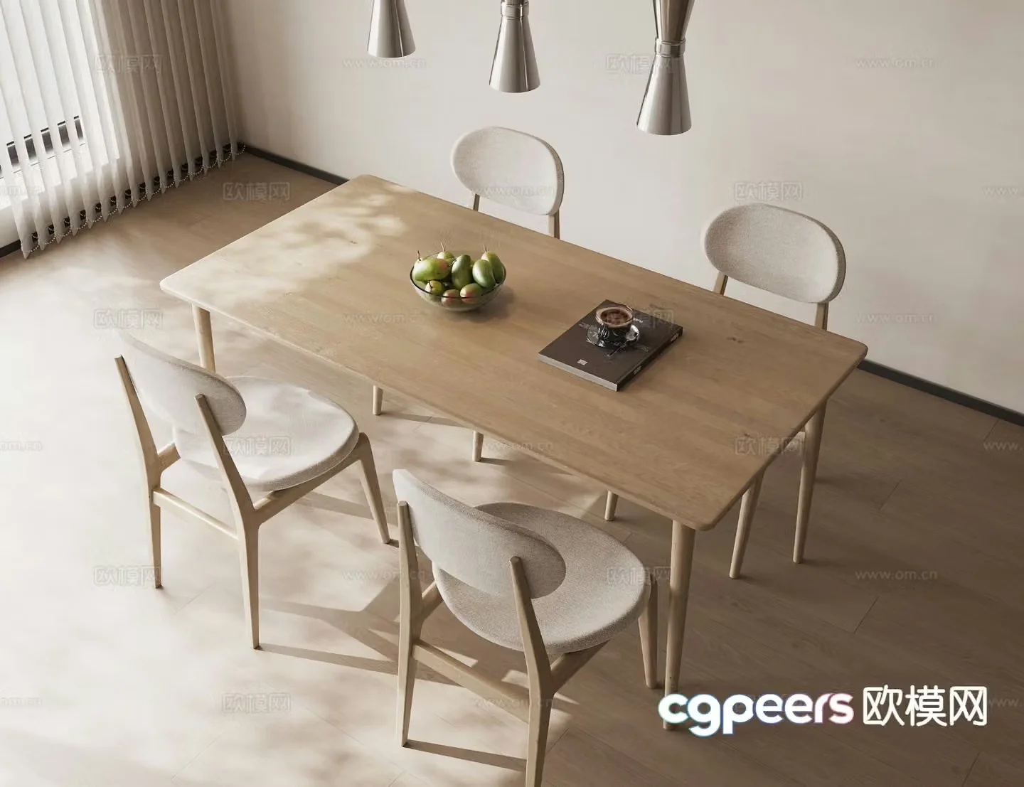 Log-style dining table and chair 3d model