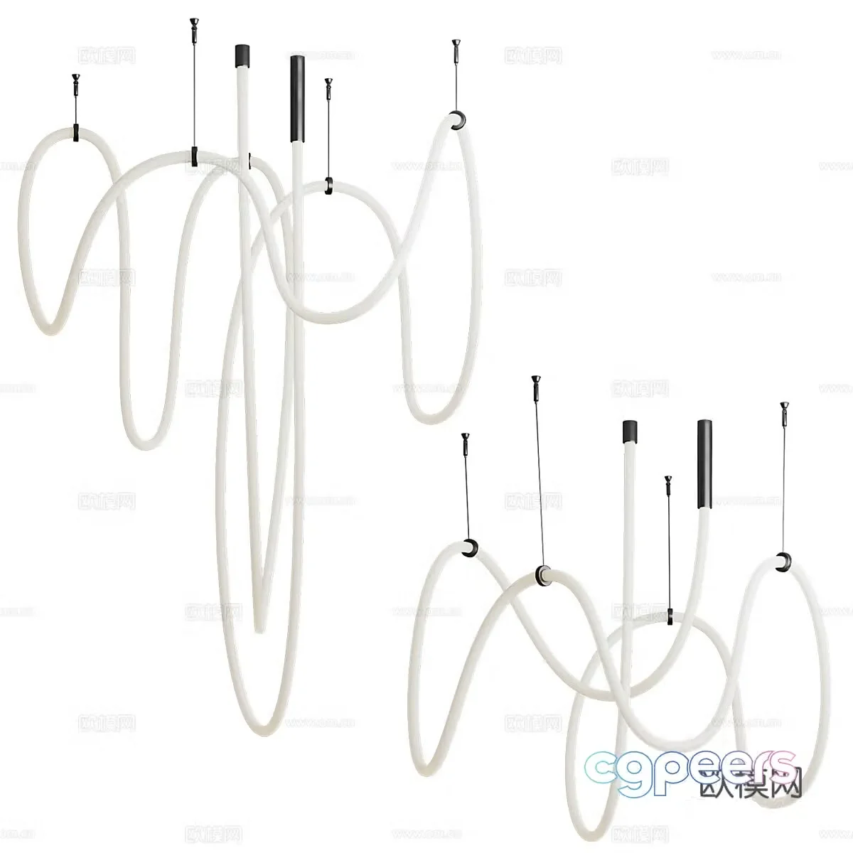 Modern minimalist linear decorative chandeliers 3d model