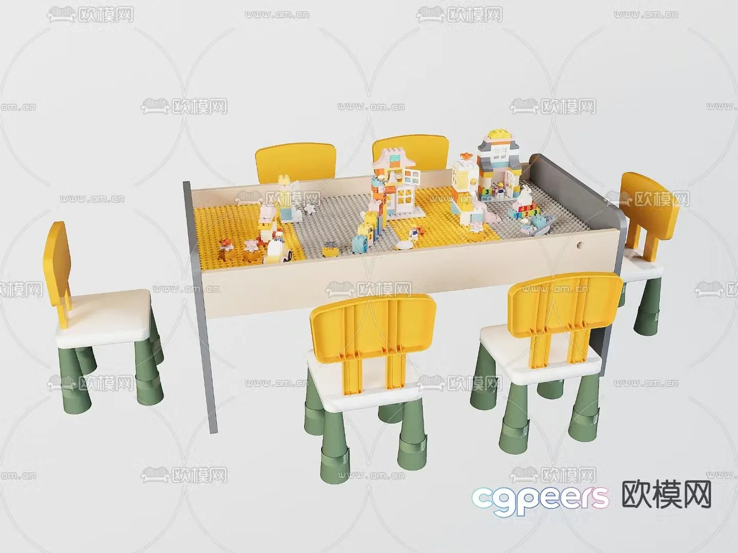 Modern children’s toys building block table children’s table and chair 3d model