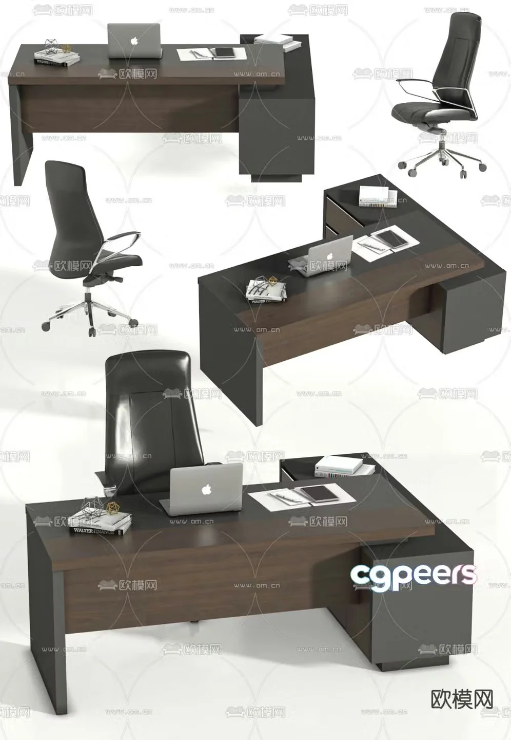 Desk tables and chairs 3d model