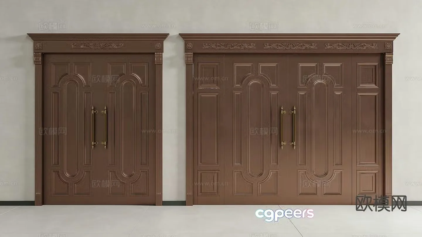 Copper entrance door Copper door Villa door Double door 3D model