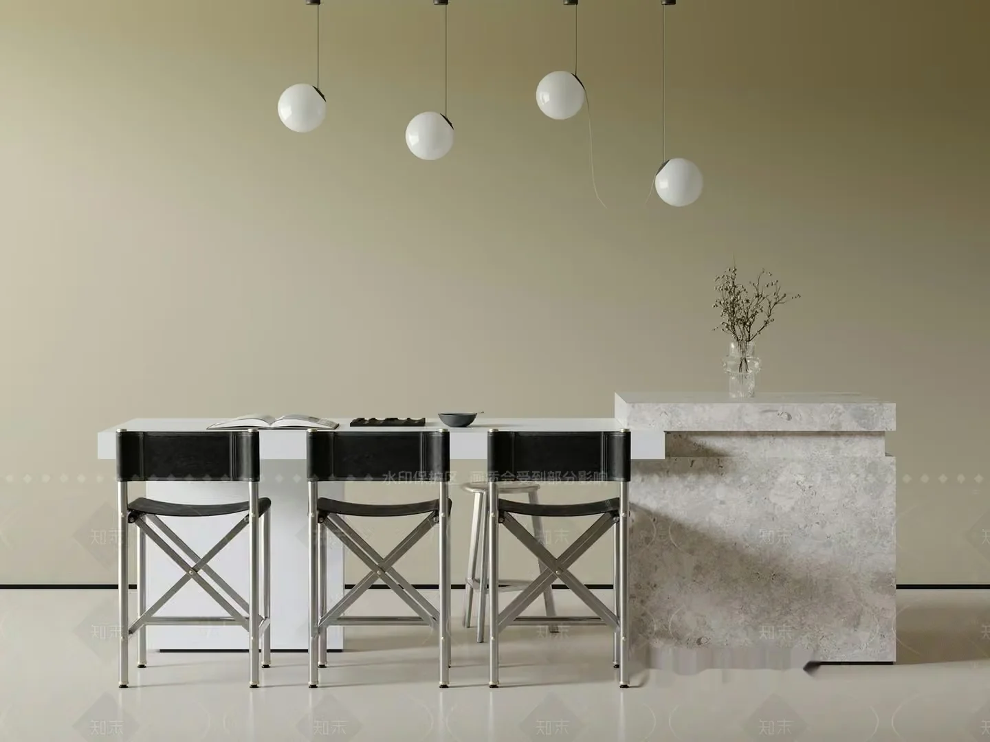 Modern Minimalist Dining Room 3D Model – 16692 – VRAY Render