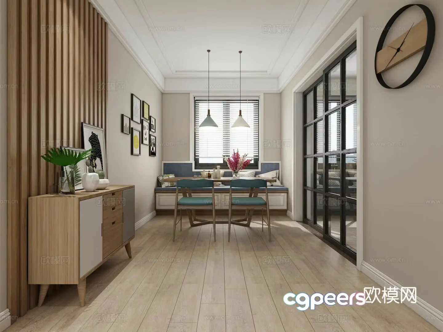 Nordic living and dining room combination 3D model