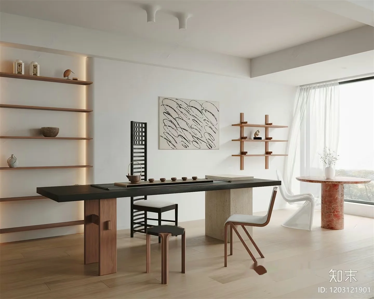 Modern Asian-Inspired Living Room 3D Model – 8680 – CORONA Render