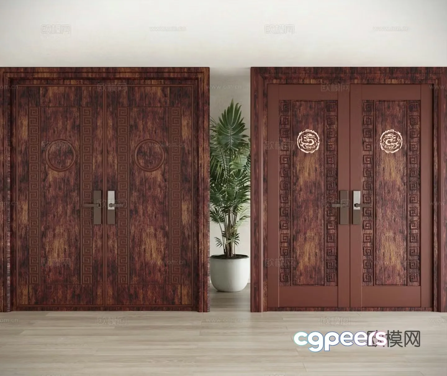 New Chinese style Chinese double-opening door mahogany entrance door villa door 3D model