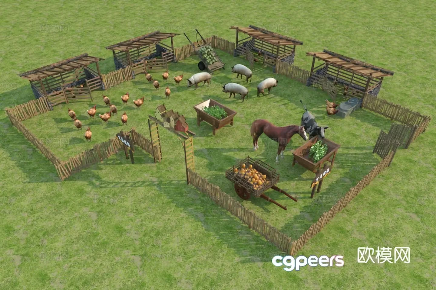 New Chinese style rural ecological farm livestock farm 3D model