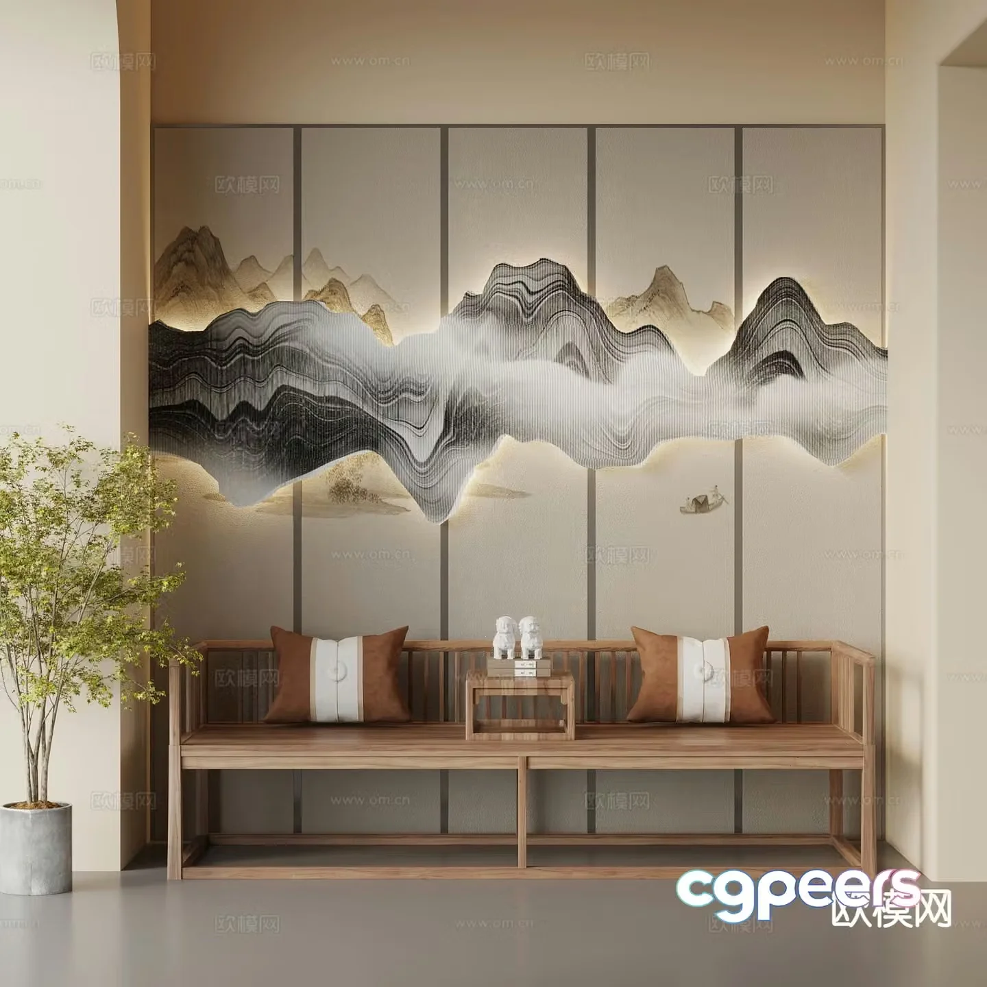 New Chinese style Luohan bed Luohan collapse 3D model