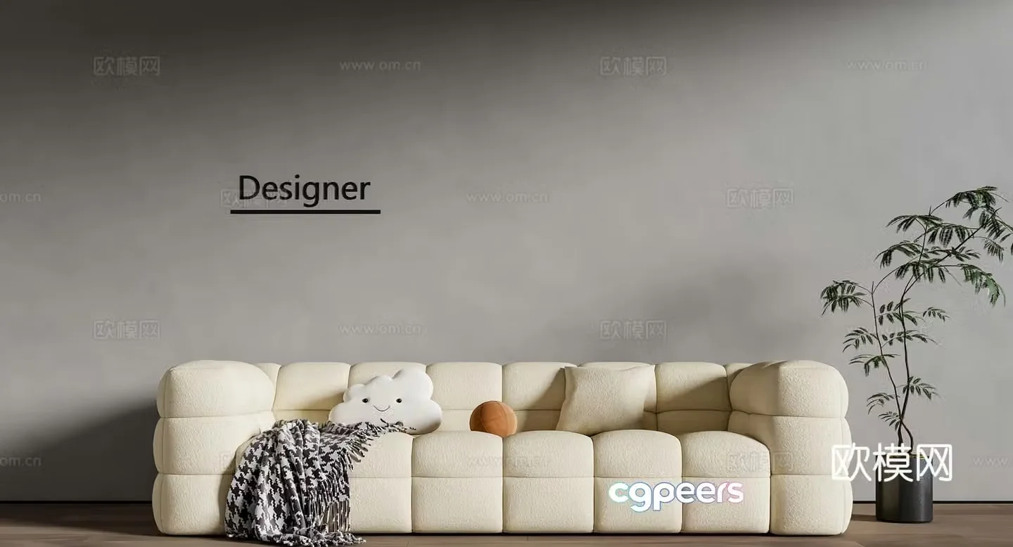 Cream style multi-person sofa 3D model
