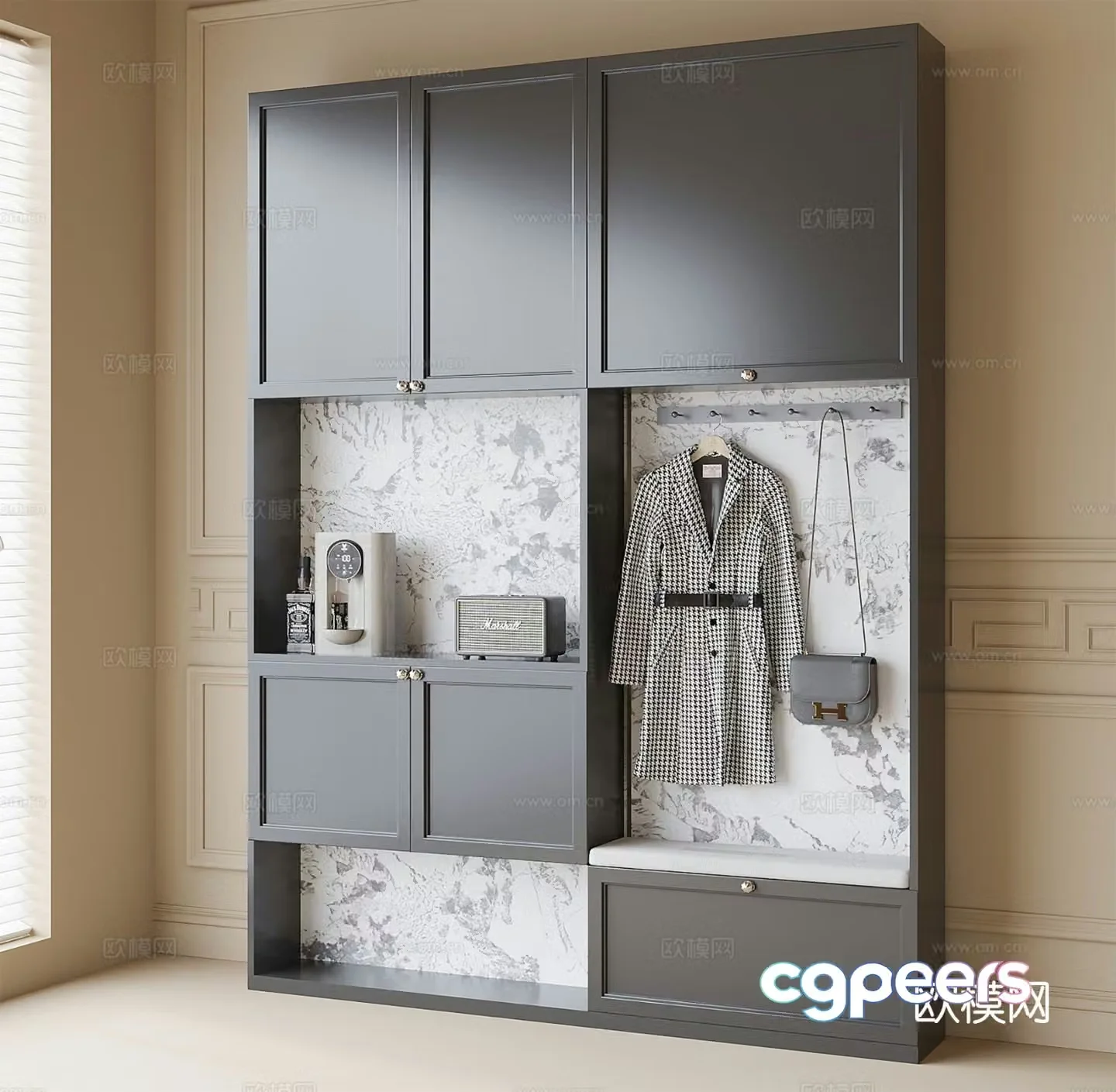 French entrance shoe cabinet 3D model of entry shoe cabinet