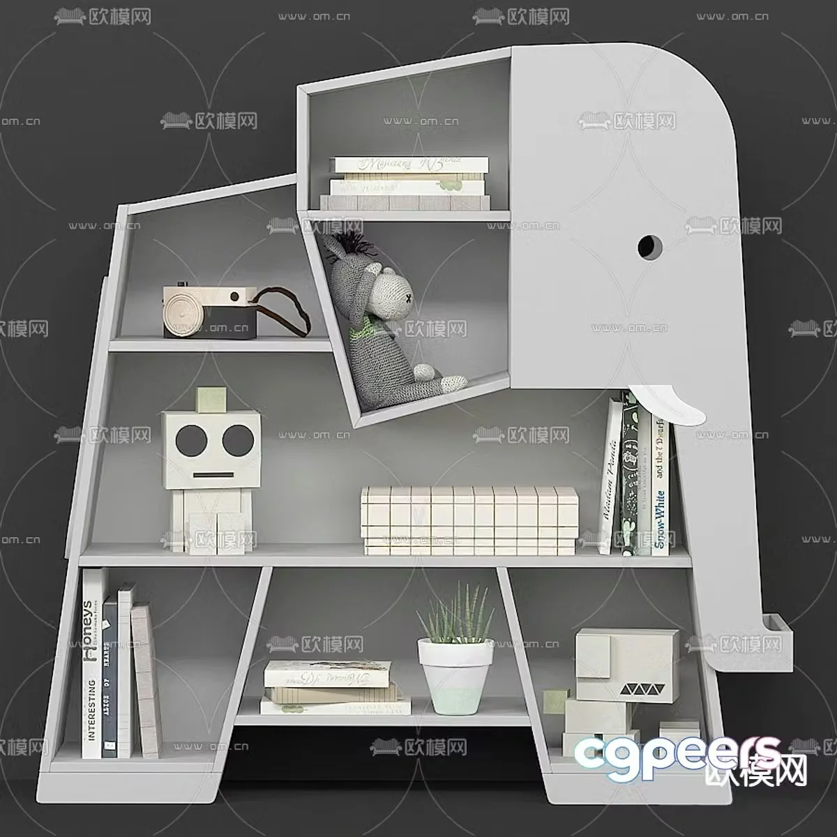 Modern elephant shaped children’s bookshelf 3D model