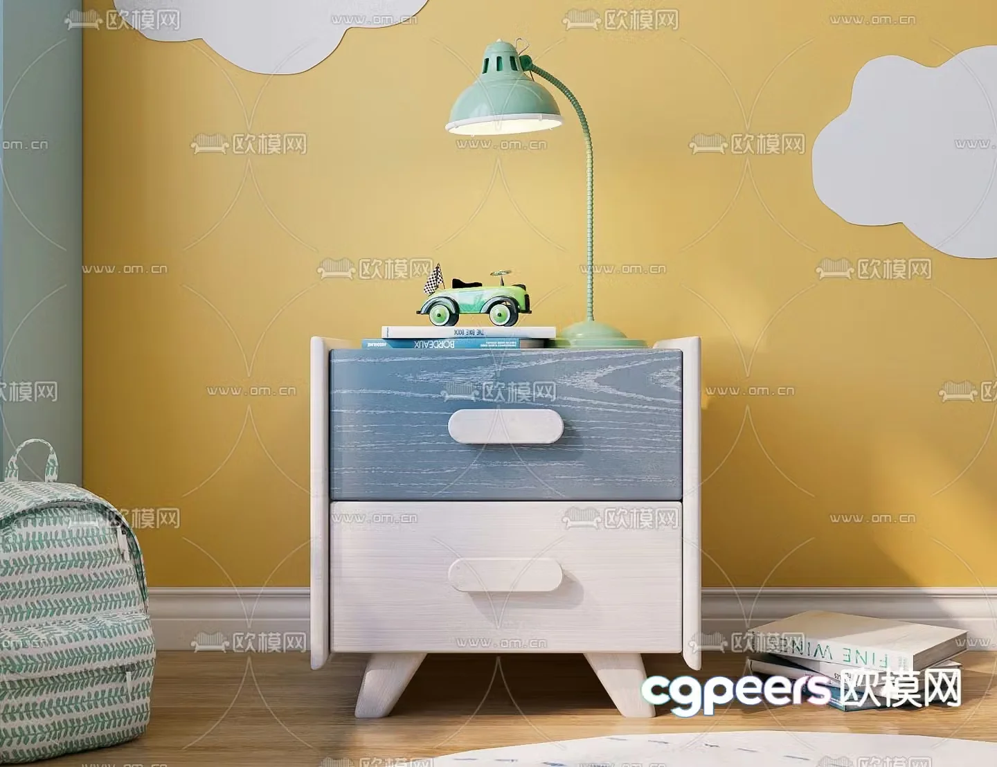 Modern solid wood children’s bedside table 3d model