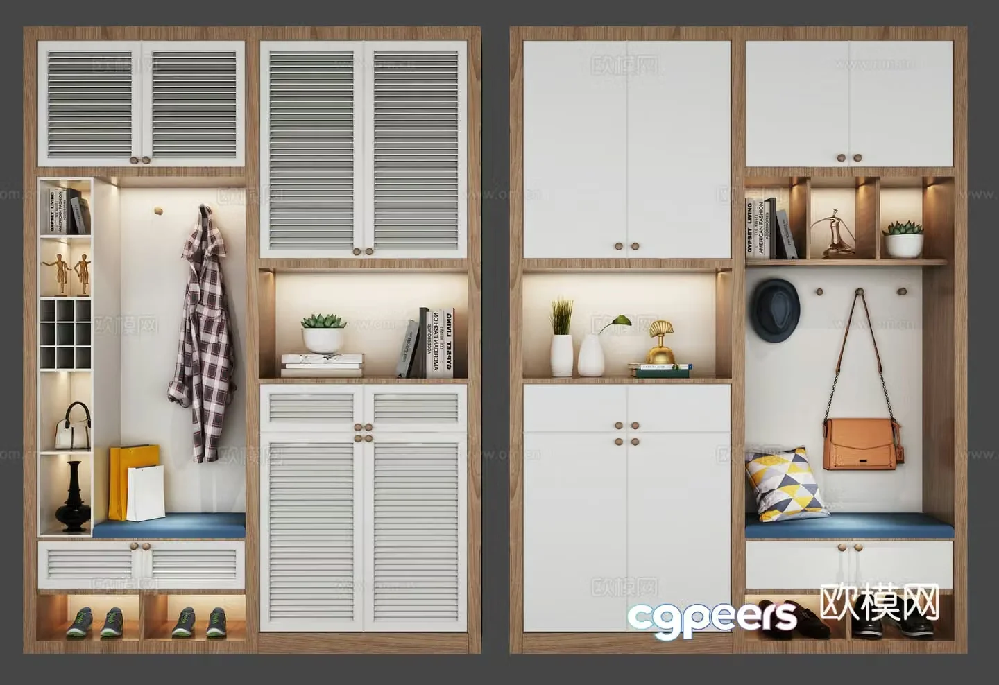 Modern Nordic shoe cabinet combination 3D model