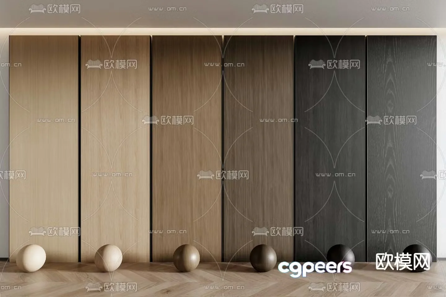 Modern wood veneer wall panel 3d model