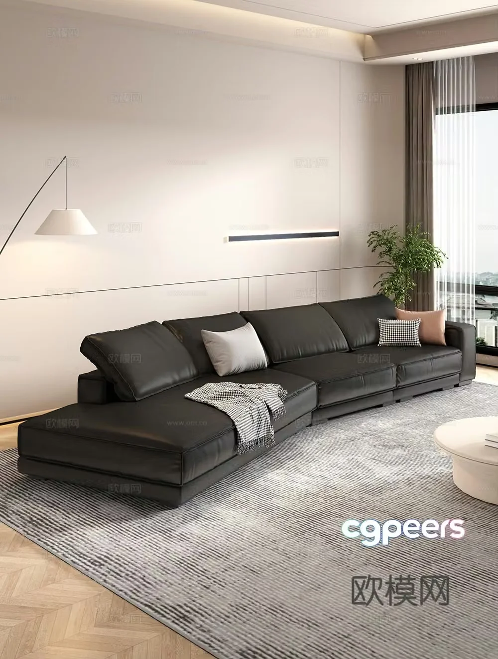 Creamy living room modern simple home living room sofa coffee table combination fabric sofa storage cabinet 3d model