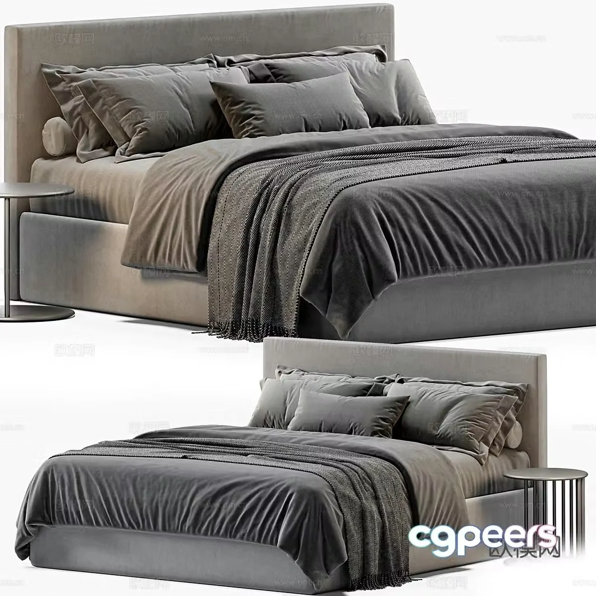 Modern fabric double bed 3d model