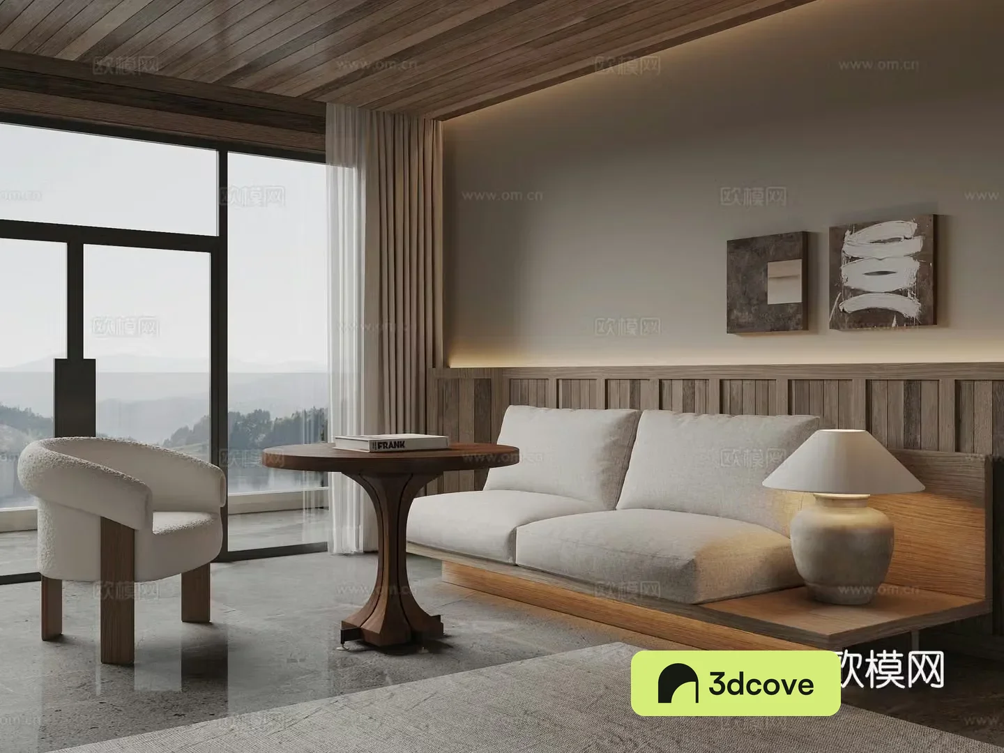 Modern hotel booth sofa table lamp decorative painting round table single chair curtain carpet