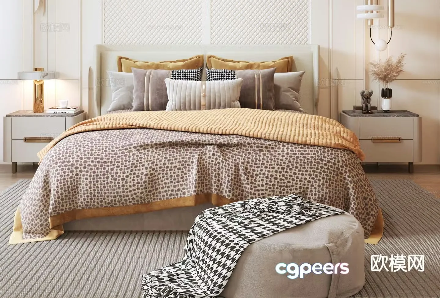 Italian double bed 3d model