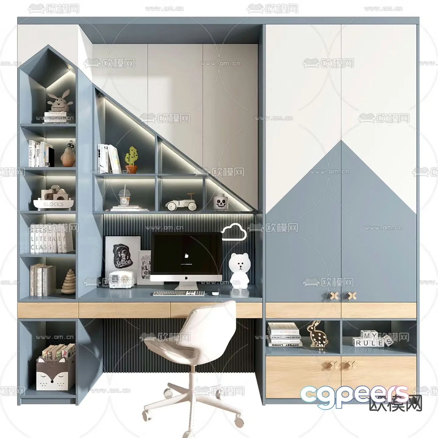 Children’s bookcase study table 3d model