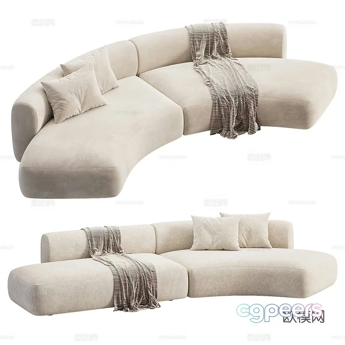 Cream style sofa fabric sofa curved sofa milky white sofa special-shaped sofa small sofa 3d model