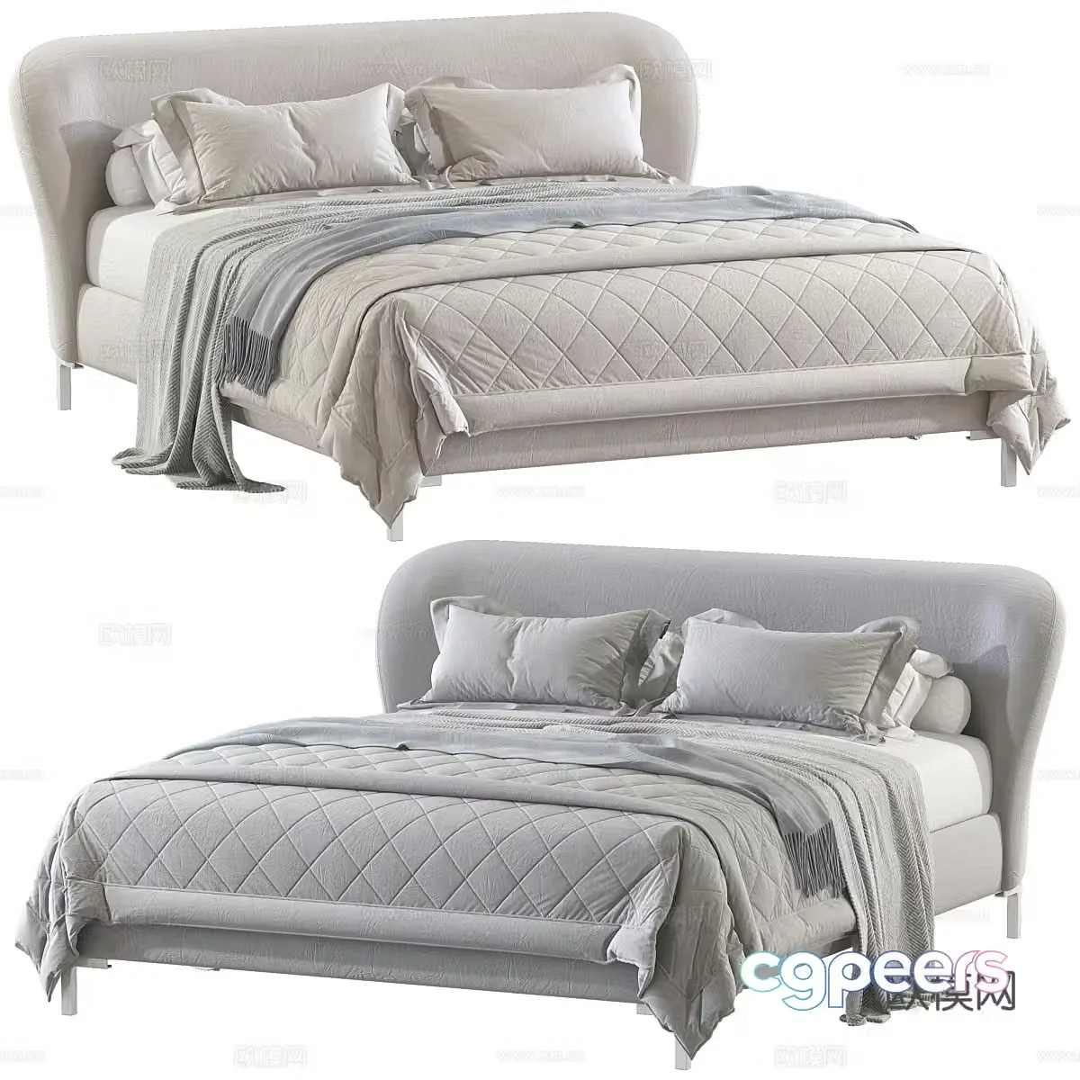Jian European CARNABY fabric double bed 3D model