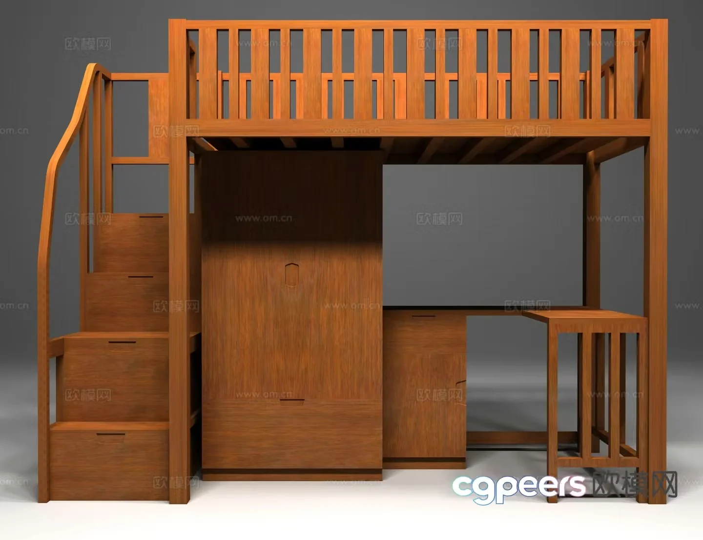 Dormitory bed upper bed and lower table 3d model
