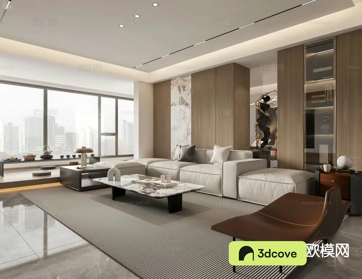 Modern living room study room open kitchen