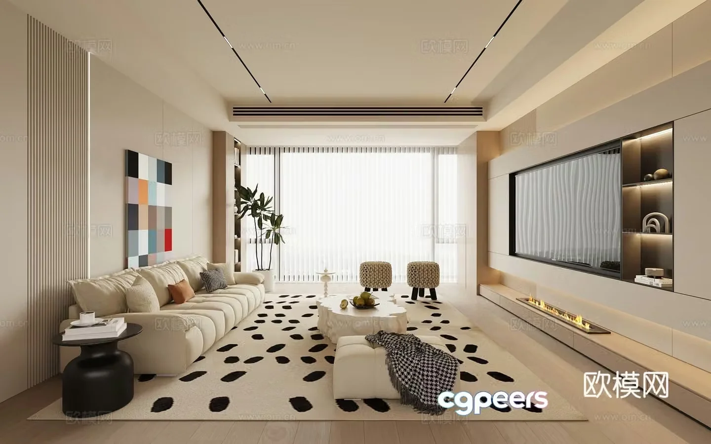 Cream style living room 3d model