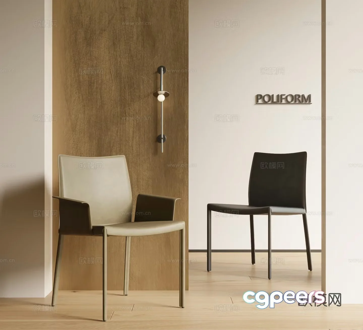 POLIFORM Modern Italian dining chair combination Leather dining chair Italian light luxury single chair 3D model