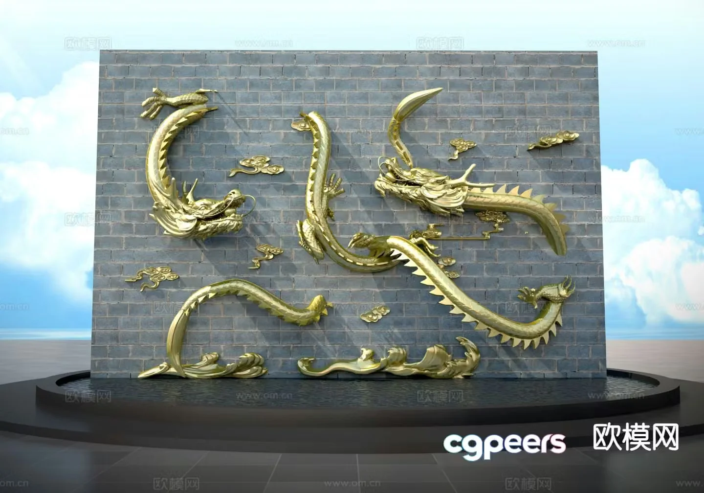 Panlong relief wall landscape sculpture 3d model