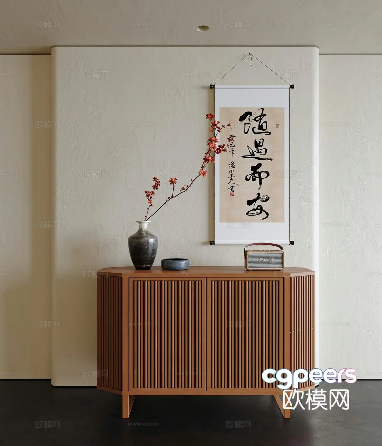 Japanese style entrance cabinet medieval style chest cabinet medieval style side cabinet decorative ornaments storage rack vase 3D model