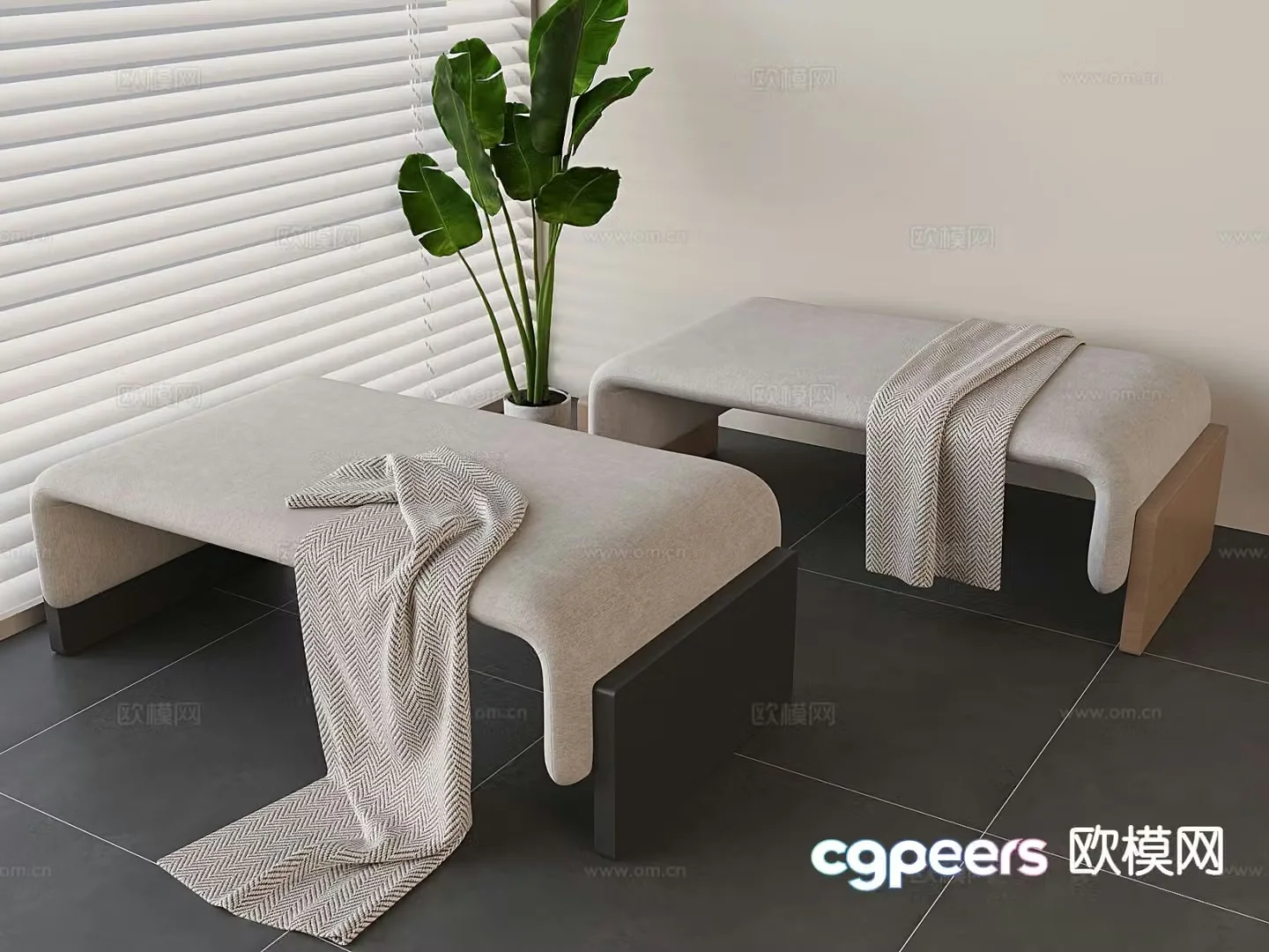 Modern shoe changing stool bed end stool footrest 3D model