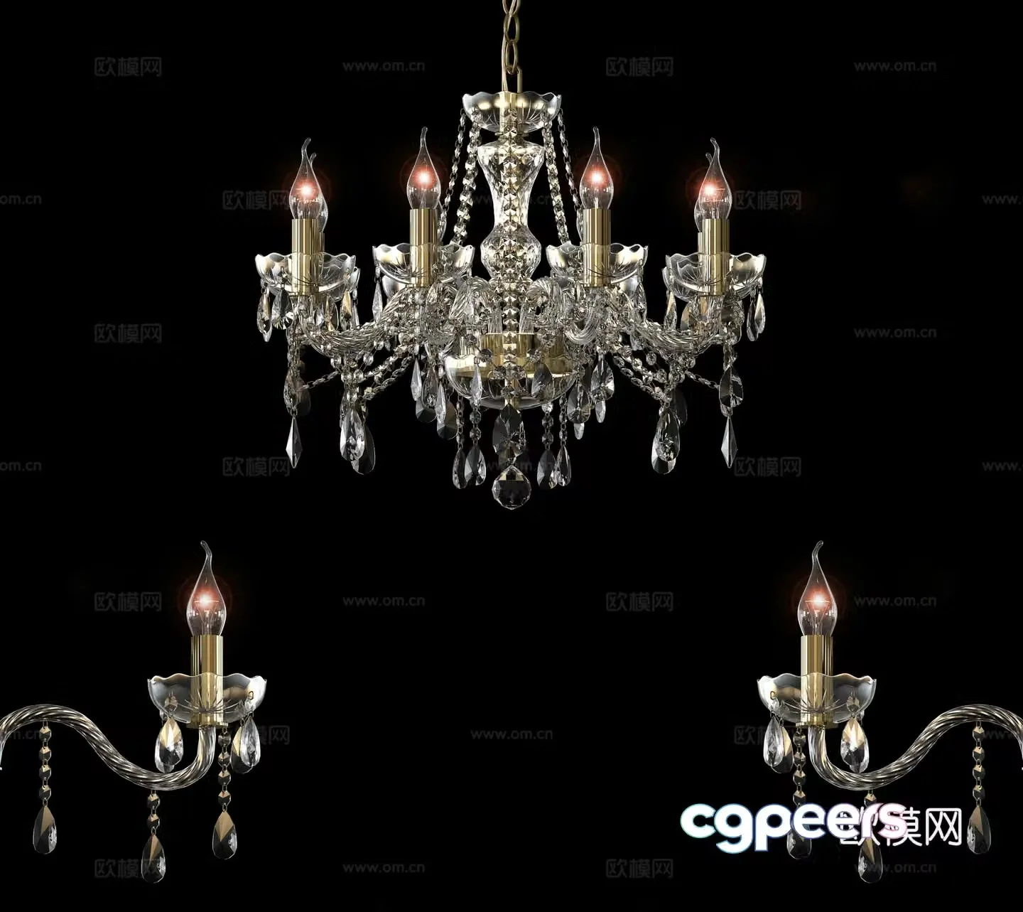 European candlestick crystal chandeliers 3D model