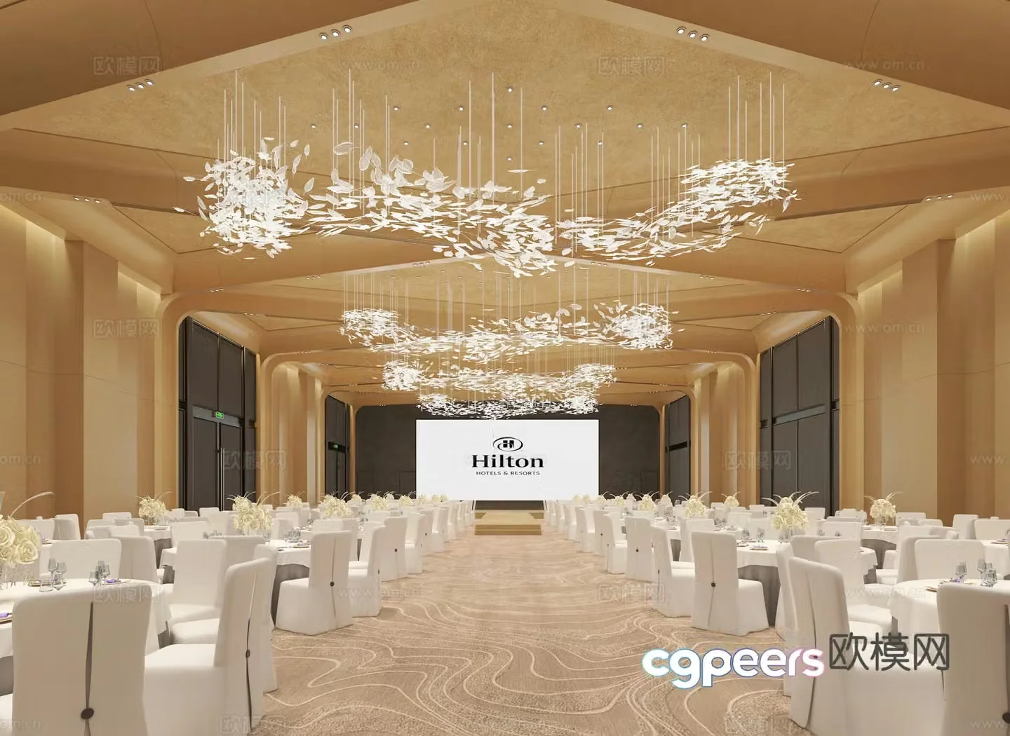 Hotel banquet hall wedding banquet 3d model