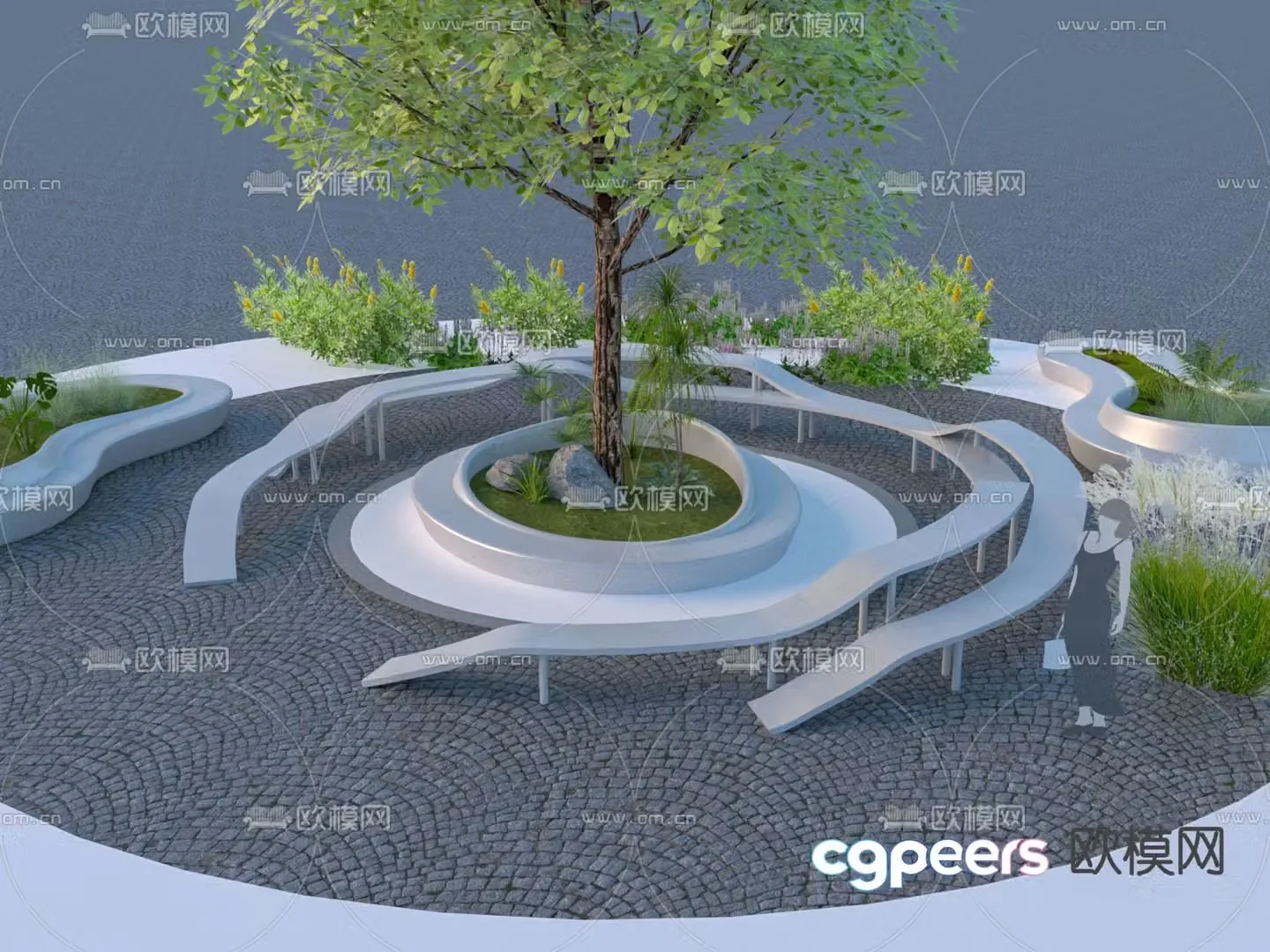 Square public chair park chair special-shaped seat 3D model