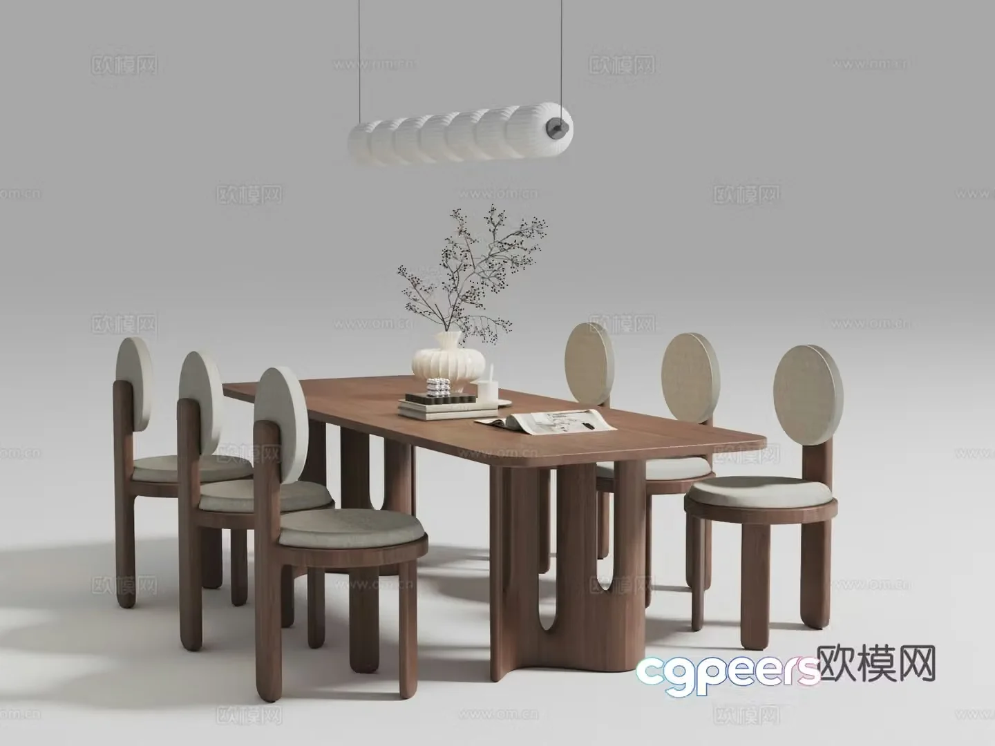 French medieval dining table and chair combination 3D model