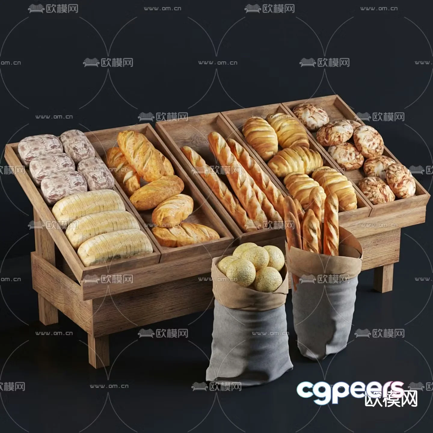 baguette bread toast 3d model