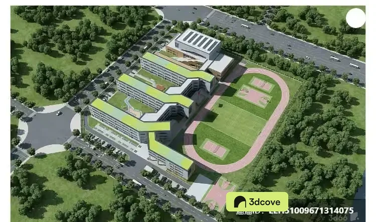 Aerial View Of A School Building With A Sports Field