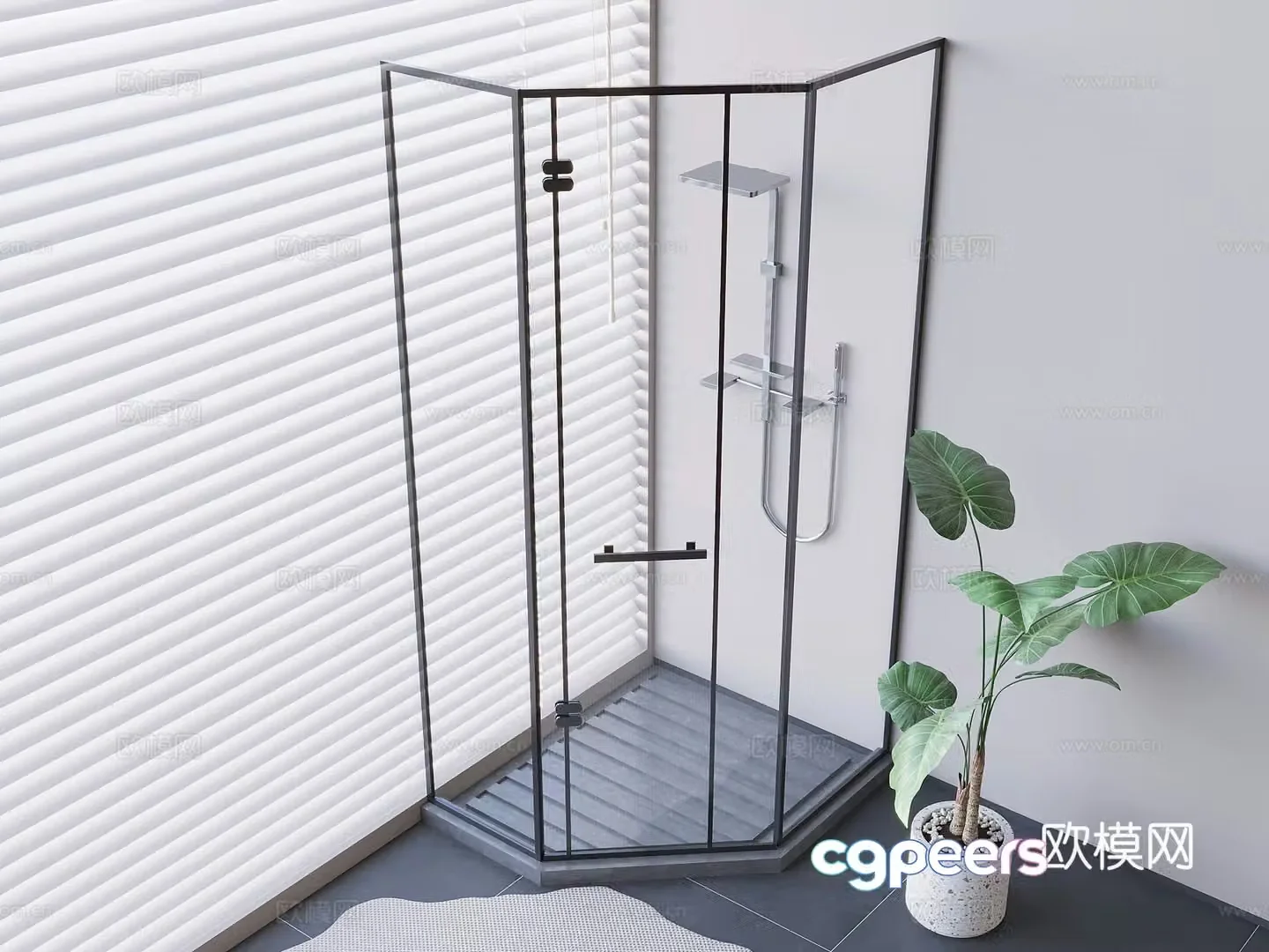 Curved glass shower room shower room 3d model
