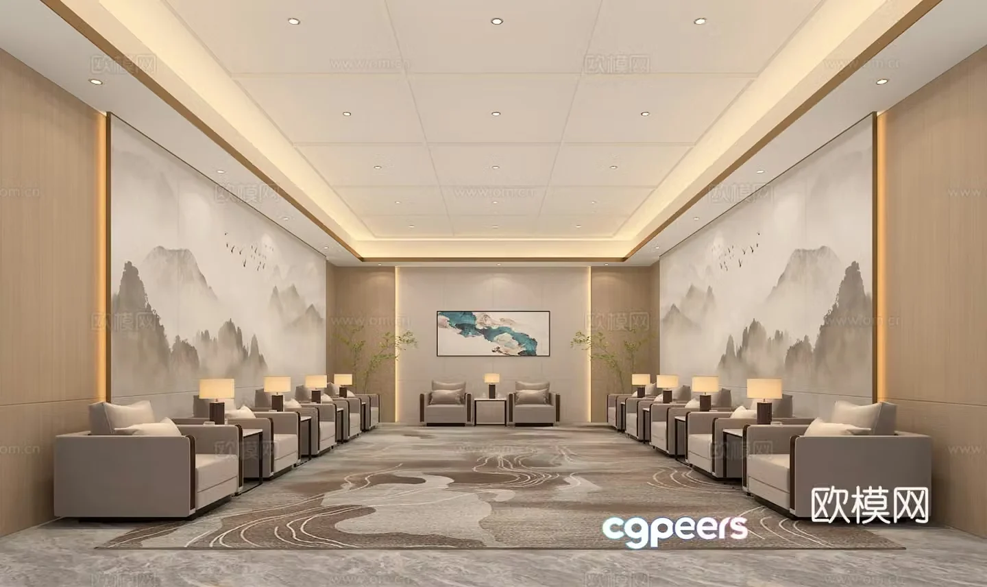 Modern new Chinese style reception room Modern conference room VIP room 3D model
