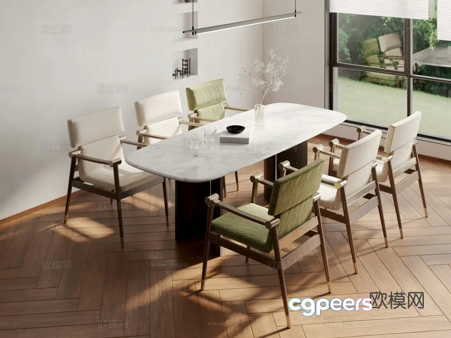 Modern dining table and chairs 3d model