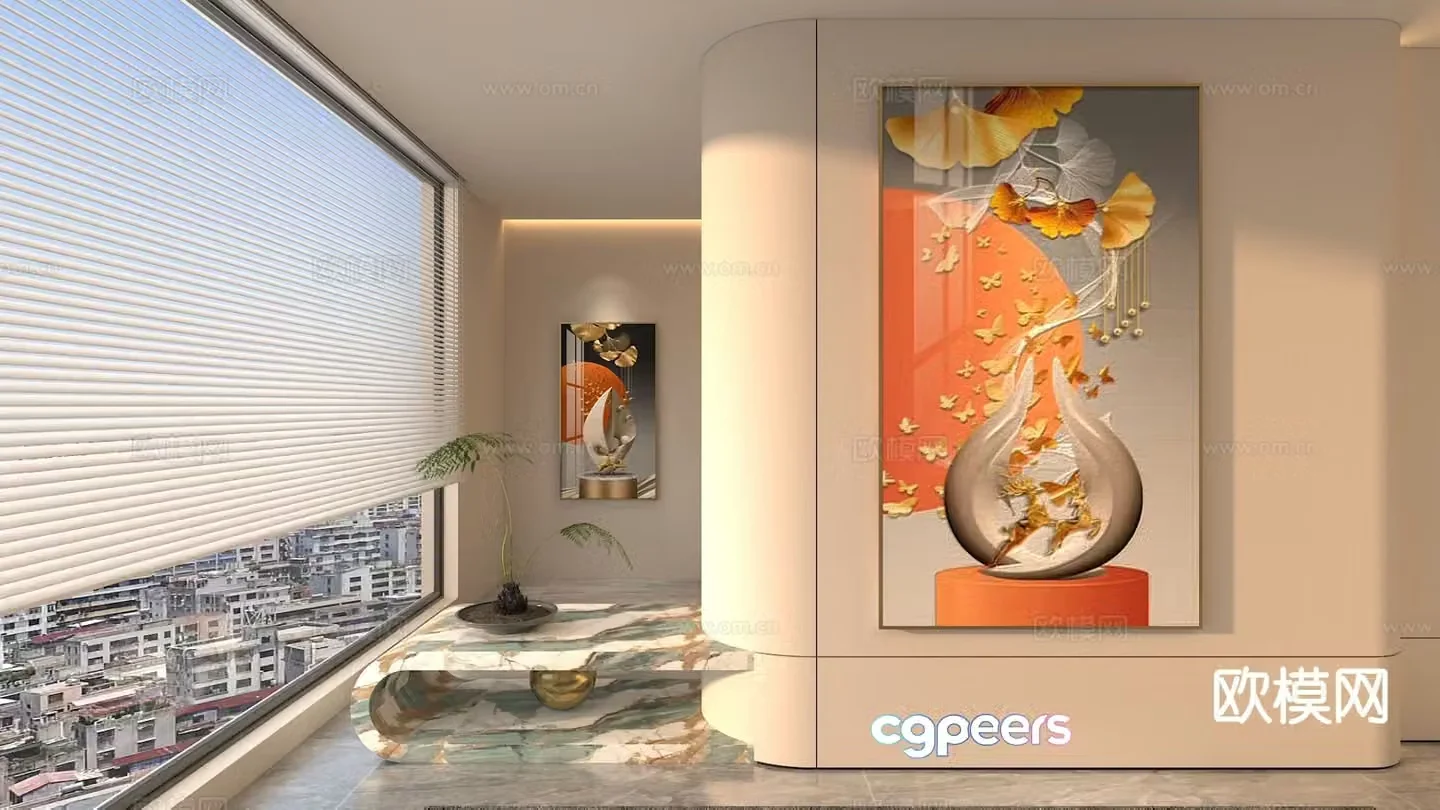 Modern three-dimensional painting entrance hanging painting decorative painting 3D model