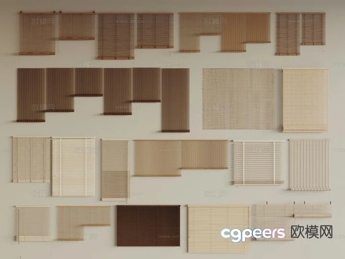 New Chinese style bamboo blinds venetian blinds roller blinds 3D model
