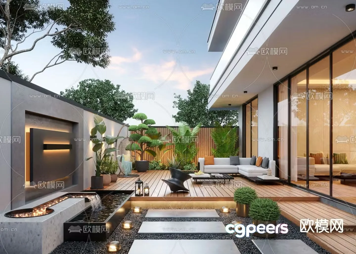 Modern courtyard landscape 3d model