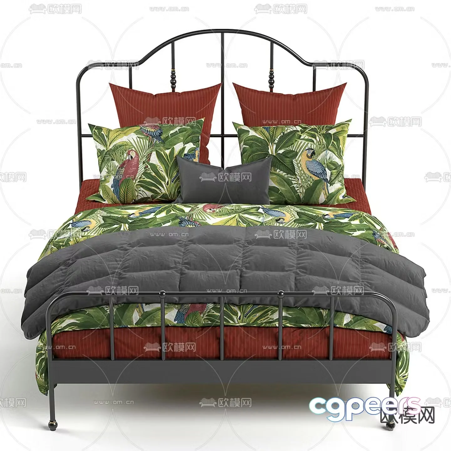 Simple European double bed 3d model